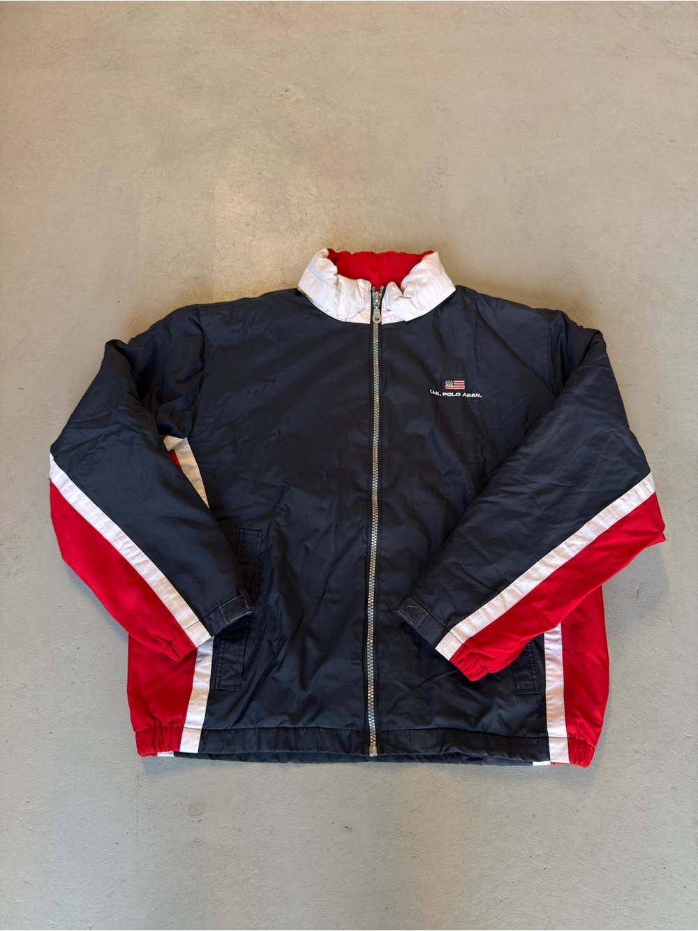 Polo by Ralph Lauren Navy, Red & White Colorblock Puffer Jacket